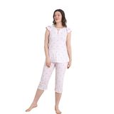 Alimer Kadın Pijama Takımı, Ekru, Fırfırlı Kol, Likralı Viskon, Bermuda (EKRU, M)