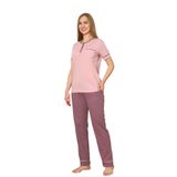 Alimer Kadın Pijama Takımı, Gül Kurusu, Puantiyeli, Kısa Kollu,%100 Penye Kumaş (Gül Kurusu, 2XL)