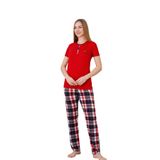 Alimer Kadın Pijama Takımı, Kırmızı, Kareli,%92 Viskon%8 Likralı, Kısa Kol (KIRMIZI, L)