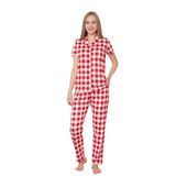 Alimer Kadın Pijama Takımı, Kırmızı,%100 Pamuk Kompak Penye Kumaş, Kısa Kollu, Önden Düğmeli (KIRMIZI, M)
