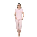 Alimer Kadın Pijama Takımı Pembe Kapri Papatya Desenli Liralı Viskon (PEMBE, L)