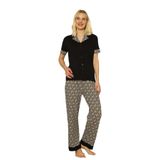 Alimer Kadın Pijama Takımı, Siyah, Önden Düğmeli, Kısa Kollu, Likralı Viskon (SİYAH, M)
