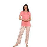 Alimer Kadın Pijama Takımı, Somon, Çiçek Desen, Kısa Kol, Liralı Viskon (SOMON, L)