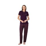 Alimer Nakışlı Kadın Pijama Takımı, Çok Renkli, 3 Düğmeli Kısa Kol,%92 Viskon%8 Likralı Kumaş, 2838KY (MÜRDÜM, XL)