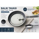 Alimunyum Granit Kaplama Kapaklı Balık Tavası - 32cm - Gri