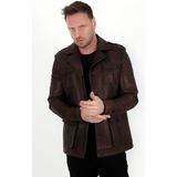 Alin Harrison Hakiki Deri Wax Kahve Safari Ceket Erkek - 02S-Kahverengi