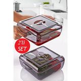 Alin Kitchen Akrilik Kare Saklama Kabı - Yemek Saklama Kabı, Slikon Contalı, Sızdırmaz, 2li Set