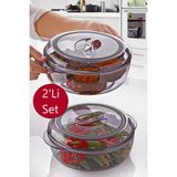 Alin Kitchen Akrilik Yuvarlak Saklama Kabı - Yemek Saklama Kabı, Slikon Contalı, Sızdırmaz, 2'li