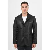 Alin Martell Hakiki Deri Siyah Fit Blazer Ceket Erkek - 010 - Siyah