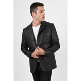 Alin Martell Hakiki Deri Siyah Fit Blazer Ceket Erkek - XL - 010 - Siyah