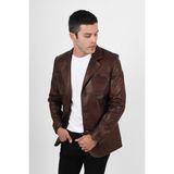 Alin Martell Hakiki Deri Wax Kahve Fit Blazer Ceket Erkek - 02S-Kahverengi
