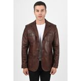 Alin Martell Hakiki Deri Wax Kahve Fit Blazer Ceket Erkek - XS - 02S-Kahverengi