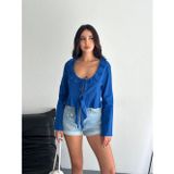 Alina Keten Bağcıklı Uzun Kollu Bluz – Lacivert
