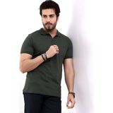 Alinda Erkek Pamuk &Likralı Polo Yaka Kısa Kollu Triko Bantlı Tişört - Haki