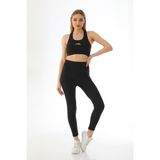 Alinda Spor Sukuba Kumaş Kaplı Badi Atlet & Lastikli Yüksek Bel Tayt Takım - XL - Siyah