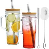 ALINK Kapaklı 2'li Cam Bardaklar, Pipetler ve Kulplar, 24 oz Mason Kavanoz Cam Bardak, Yeniden Kullanılabilir Boba Bardakları, Kabarcık Çay, Smoothies, Meyve Suyu için Buzlu Kahve İçme Bardakları -