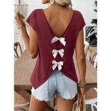 Alinn Butikk Kadın Kısa Kollu V Yakalı Arkadan Kurdele Detaylı Viskon Bluz - Bordo - L - XL