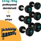 Alinsport 2,5 Kg - 15 Kg Profesyonel Dambıl Seti Ve 12'Li Dambıl Sehpası