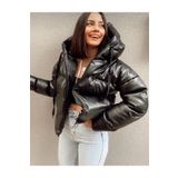 ALINTERYY Oversize Siyah Şişme Deri Mont