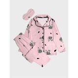 Aliş Kids Anne-Kız Çocuk Pamuklu Pembe Tavşan Desenli Gömlek Yaka Uyku Bantlı Mevsimlik Pijama Takımı - 5 Yaş