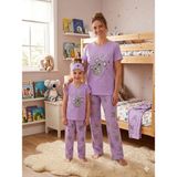 Aliş Kids Anne-Kız Pamuklu Lila Ayıcık Desenli Kısa Kollu Uyku Bantlı Atı Uzun Yazlık Pijama Takımı - 12 Yaş