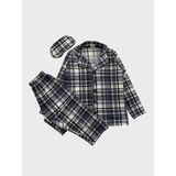 Aliş Kids Baba-Çocuk Milan Kumaş Mavi Gri Çizgili Ekose Desenli Gömlek Yaka Düğmeli Uyku Bantlı Pijama Takımı - 9 Yaş