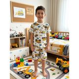 Aliş Kids Erkek Çocuk Pamuklu Beyaz Araba Iş Makinesi Desenli Kısa Kollu Şortlu Yazlık Pijama Takımı - 3 - 4 Yaş