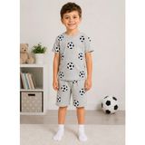 Aliş Kids Erkek Çocuk Pamuklu Gri Futbol Topu Desenli Kısa Kollu Şortlu Yazlık Pijama Takımı - 6 - 7 Yaş