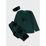 Aliş Kids Erkek Çocuk Pamuklu Polar Kumaş Yeşil Yılbaşı Geyik Desenli Uyku Bantlı Kışlık Pijama Takımı - 9 Yaş