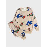 Aliş Kids Erkek Çocuk Pamuklu Şardonlu Bej Rengi Sonic Desenli Uzun Kollu Kışlık Pijama Takımı - 1 - 2 Yaş