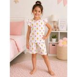 Aliş Kids Kız Çocuk Pamuklu Beyaz Çiçek Desenli Kolları Fırfırlı Kısa Kollu Şortlu Yazlık Pijama Takımı - 6 - 7 Yaş