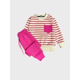 Aliş Kids Kız Çocuk Pamuklu Krem Pembe Çizgili Uzun Kollu Eşofman Takımı - 7-8 Yaş