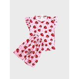 Aliş Kids Kız Çocuk Pamuklu Pembe Çilek Desenli Kolları Fırfırlı Şortlu Yazlık Pijama Takımı - 3 - 4 Yaş