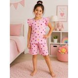 Aliş Kids Kız Çocuk Pamuklu Pembe Kalp Desenli Kolları Fırfırlı Kısa Kollu Şortlu Yazlık Pijama Takımı - 3 - 4 Yaş
