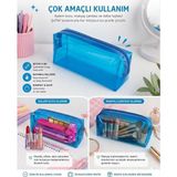 Alisa Şeffaf Renkli Kalemlik & Makyaj Çantası – Çok Amaçlı Su Geçirmez Organizer, Fermuarlı Kozmetik Çantası (Farklı Renk Seçenekleri) - Mavi