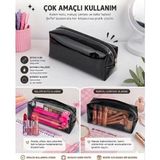 Alisa Şeffaf Renkli Kalemlik & Makyaj Çantası – Çok Amaçlı Su Geçirmez Organizer, Fermuarlı Kozmetik Çantası (Farklı Renk Seçenekleri) - Siyah
