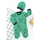 ALİSS BABY Yeşil Ayı Surat Desen Astronot Bebek Tulumu 3-6-9 Ay