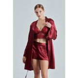 Alissa Kadın Saten Sabahlık, 6'lı Set, Bordo, S Beden