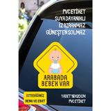 Alışveriş Kurdu Arabada Bebek Var Sarı Cam Etiket Sticker - Suya Dayanıklı PVC Yapıştırmaya Hazır