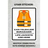 Alışveriş Kurdu Can Yeleği Iş Güvenliği Uyarı Ikaz Etiketi - Folyo Etiket - 18x46