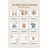 alışveriş kurdu İkiz Bebek Çikolata Etiketi - Doğum Günü Mevlüt Çikolata Etiketi Sticker 3,6x3,6cm Kare 100 Adet