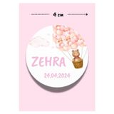 Alışveriş Kurdu İsimli Bebek Etiketi Sticker- Mevlüt Doğum Günü Etiketi 4X4 Cm 100 Adet - Kız Pembe Balonlu Ayıcık