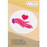 alışveriş kurdu Kalp ve El Desenli Sticker Paketleme Kargo Ambalaj Etiketi - 4x4cm 70 Adet Yuvarlak
