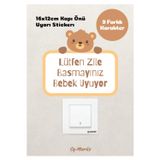 alışveriş kurdu Lütfen Zile Basmayınız - Bebek Uyuyor Ayıcık Sticker Kapı Uyarı Etiketi