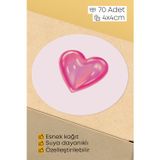 alışveriş kurdu Pembe Kalp İkonlu Sticker Paketleme Kargo Ambalaj Etiketi - 4x4cm 70 Adet Yuvarlak