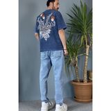 Alışveriş Sokağı Bisiklet Yaka Imaginary Yıkamalı Oversize Antrasit Tişört - Mavi - XL