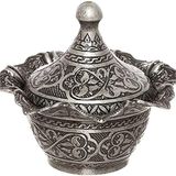 Alisveristime Büyük Kapaklı Zamak Şekerlik ve Lokumluk, Osmanlı Motifli Dekoratif Sunum Kabı, Gül Detaylı Kahve Yanı Şeker ve Lokumluk (Antik Siyah)