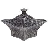 Alisveristime Büyük Kare Kapaklı Zamak Şekerlik ve Lokumluk, Osmanlı Motifli Dekoratif Sunum Kabı, Kahve Yanı Şeker, Lokum ve Çikolata İçin (Antik Siyah)