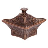 Alisveristime Büyük Kare Kapaklı Zamak Şekerlik ve Lokumluk, Osmanlı Motifli Dekoratif Sunum Kabı, Kahve Yanı Şeker, Lokum ve Çikolata İçin (Kahverengi)