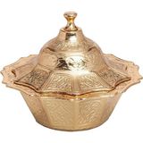 Alisveristime Kapaklı Zamak Şekerlik ve Lokumluk, Osmanlı Motifli Dekoratif Sunum Kabı, Kahve Yanı Şeker, Çikolata ve Şekerleme İçin (Altın Sarısı)